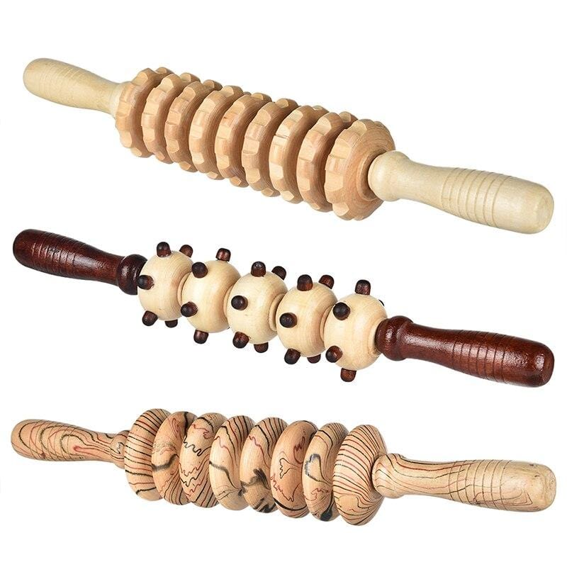Rouleau en bois pour masser le dos avec poignées