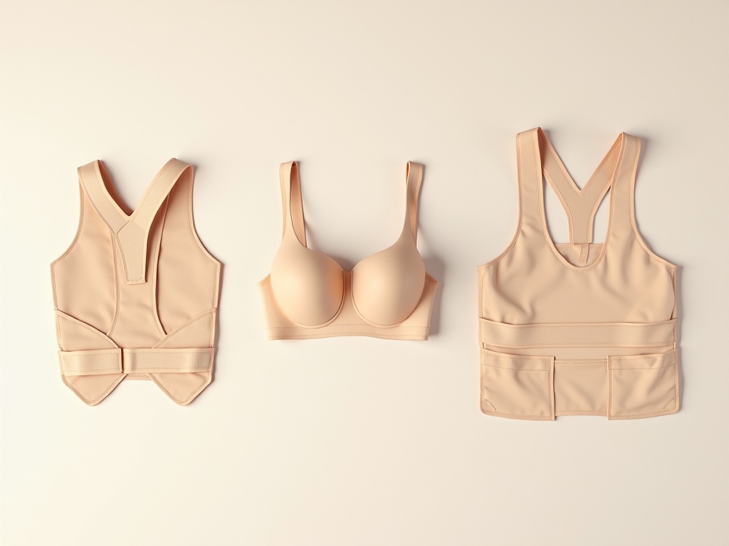 Trois modèles de correcteurs de posture pour femmes disposés sur un fond en lin