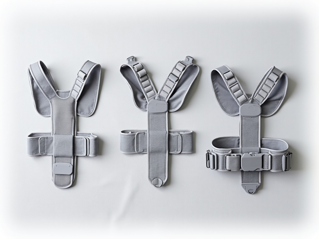 Trois correcteurs de posture en taille plus posés sur un tissu gris