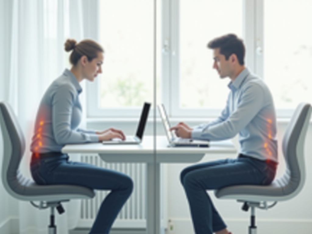 Comparaison de la posture assise sans correcteur et avec correcteur de posture au bureau