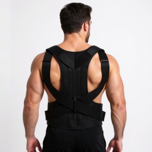 Correcteur de posture avec ceinture lombaire porté, vue de dos
