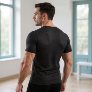 T-shirt correcteur de posture porté, vue de dos