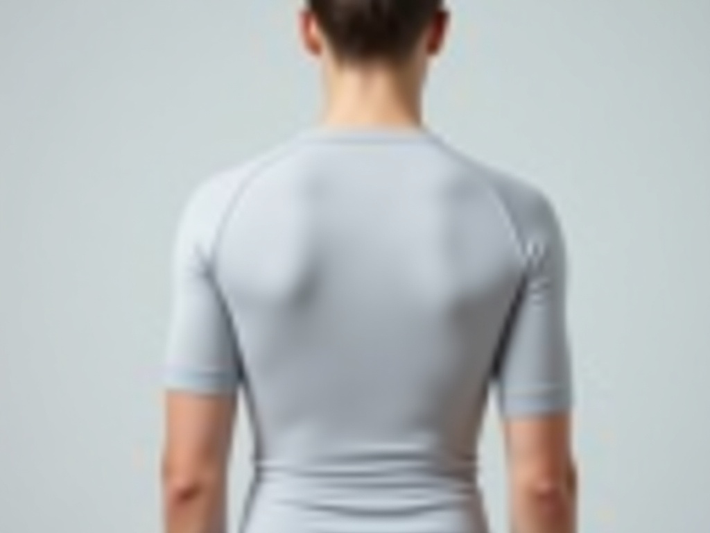 Tee-shirt correcteur de posture vu de dos - panneaux compressifs le long de la colonne vertébrale