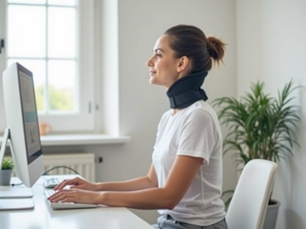 Correcteur de posture classique porté lors d'une session de travail au bureau