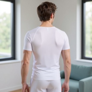 T-shirt de soutien dorsal porté, vue de dos T-shirt de soutien dorsal porté, vue de dos