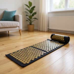 Mata Akumata Soft d’acupression déployée sur le sol du salon Mata Akumata Soft d’acupression déployée sur le sol du salon