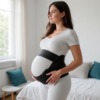 Bandeau de grossesse de soutien porté par la future maman Bandeau de grossesse de soutien porté par la future maman