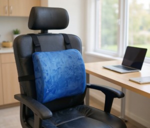 Coussin lombaire en mémoire de forme fixé sur le fauteuil de bureau Coussin lombaire en mémoire de forme fixé sur le fauteuil de bureau