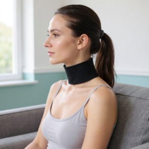Un collier cervical chauffant enroulé autour du cou Un collier cervical chauffant enroulé autour du cou