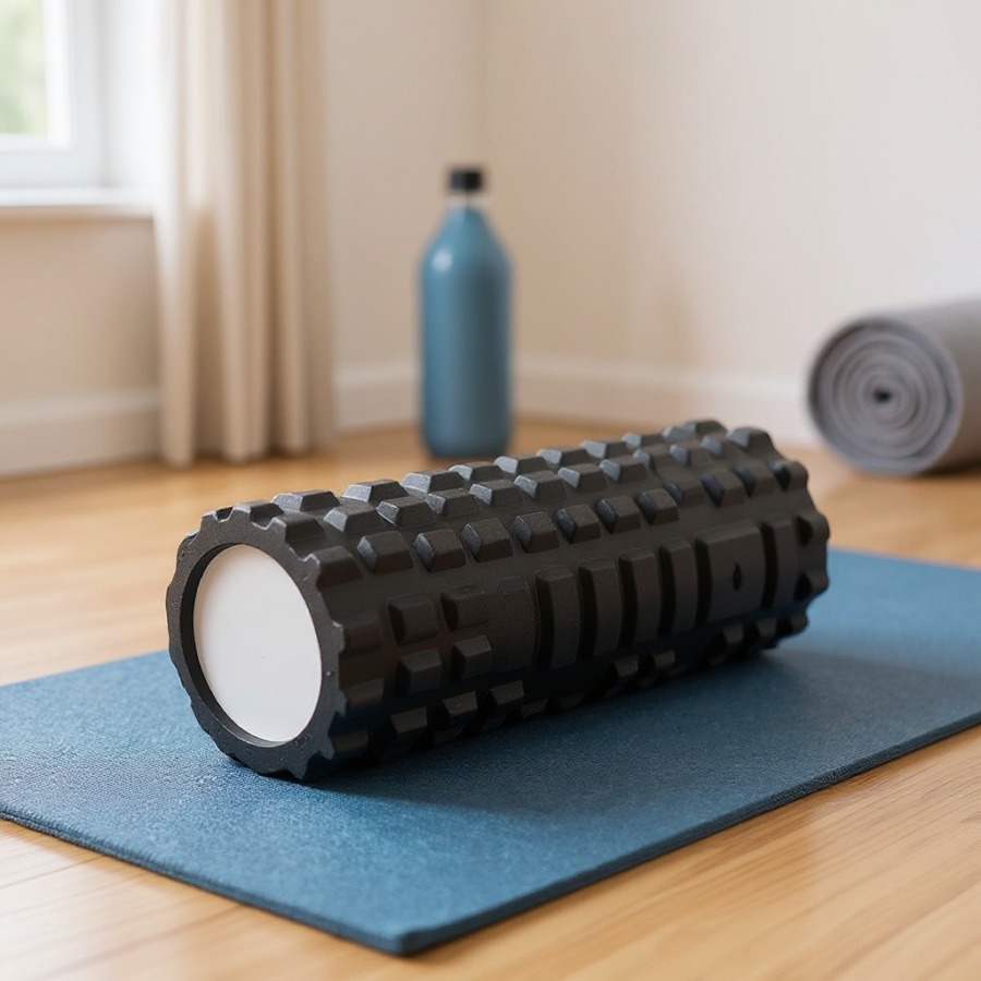 Rouleau en mousse pour massage sur tapis de yoga