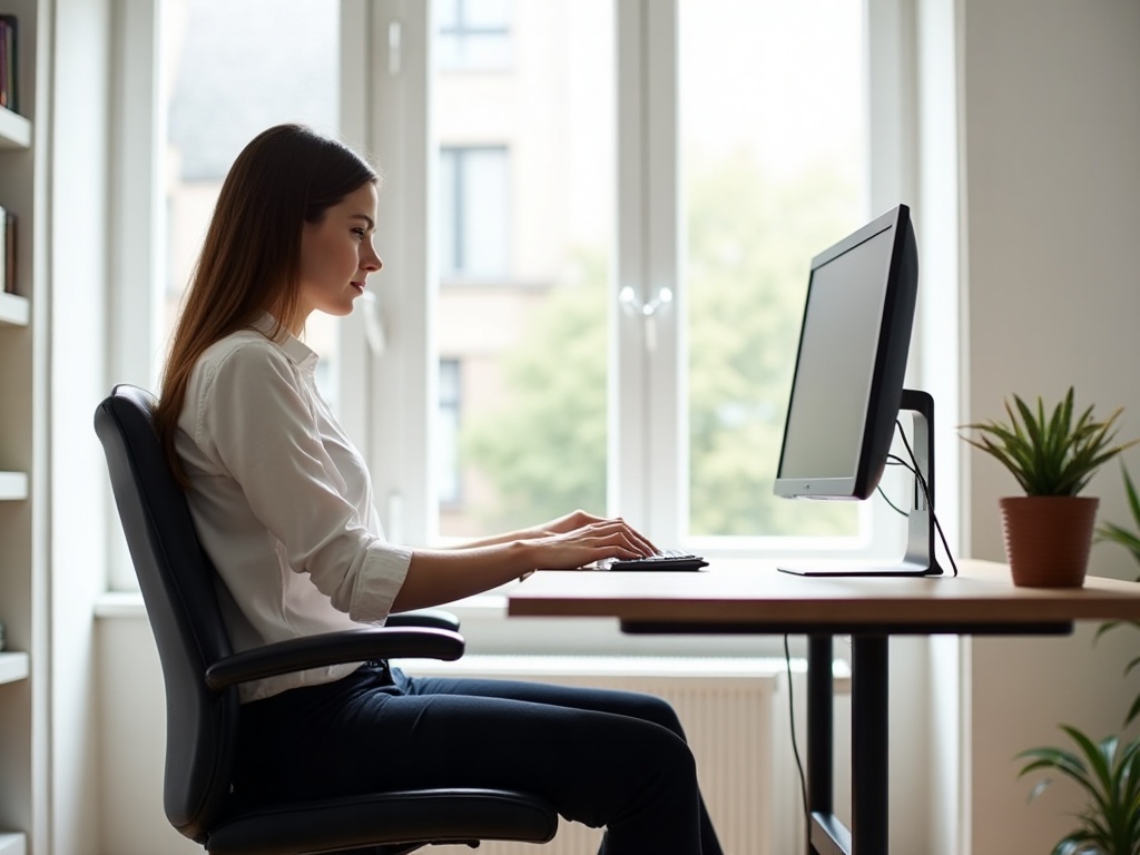 Ergonomie correcte du poste de travail - écran à hauteur des yeux, posture droite