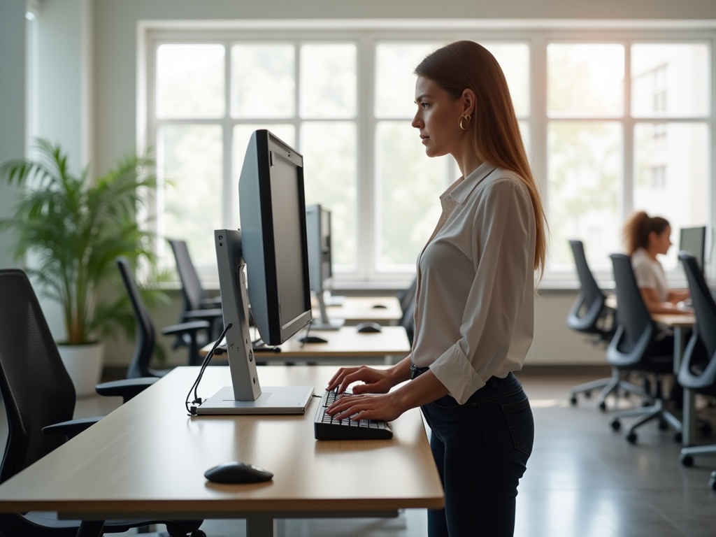 Poste de travail ergonomique avec écran à hauteur des yeux et clavier au niveau des coudes