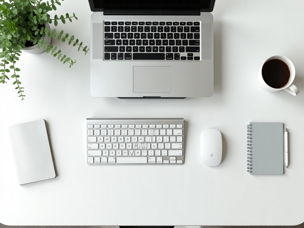 Poste de travail ergonomique avec ordinateur portable sur support et clavier externe