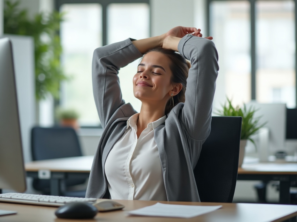 Étirements du dos pendant une pause au bureau