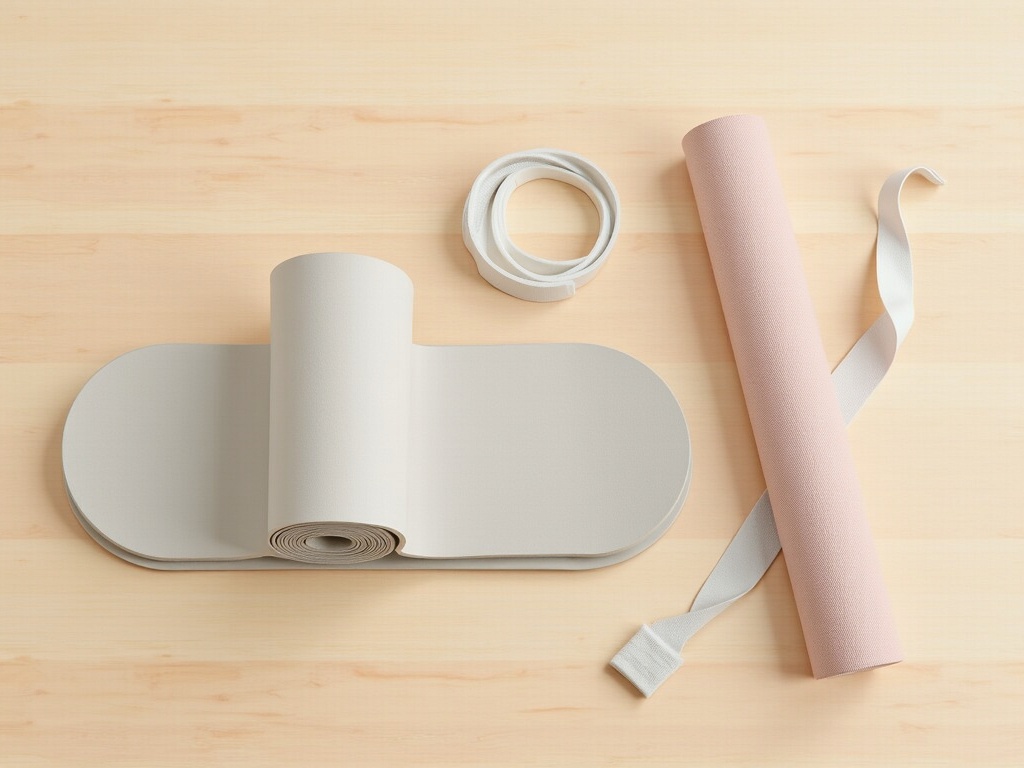 Accessoires ergonomiques pour le travail de bureau : rouleau de massage, coussin lombaire et tapis d'exercice