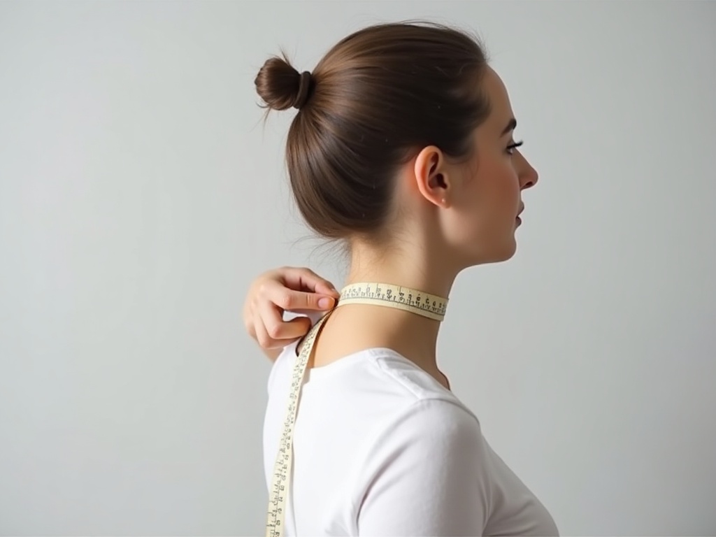 Mesure de la hauteur du cou avec un mètre ruban pour choisir la taille du collier orthopédique