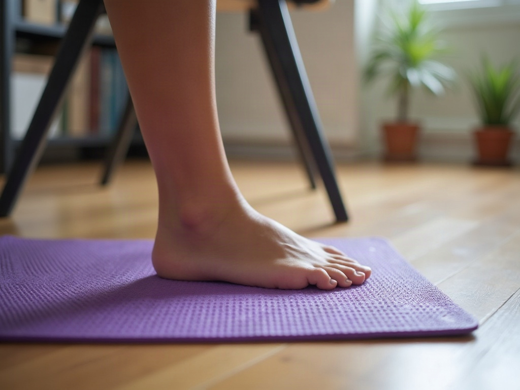 Pieds sur un tapis d'acupression sous le bureau au travail