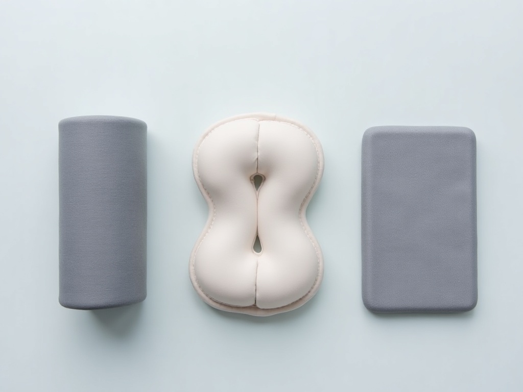 Trois types de coussins lombaires : rouleau, coussin ergonomique et coussin rectangulaire