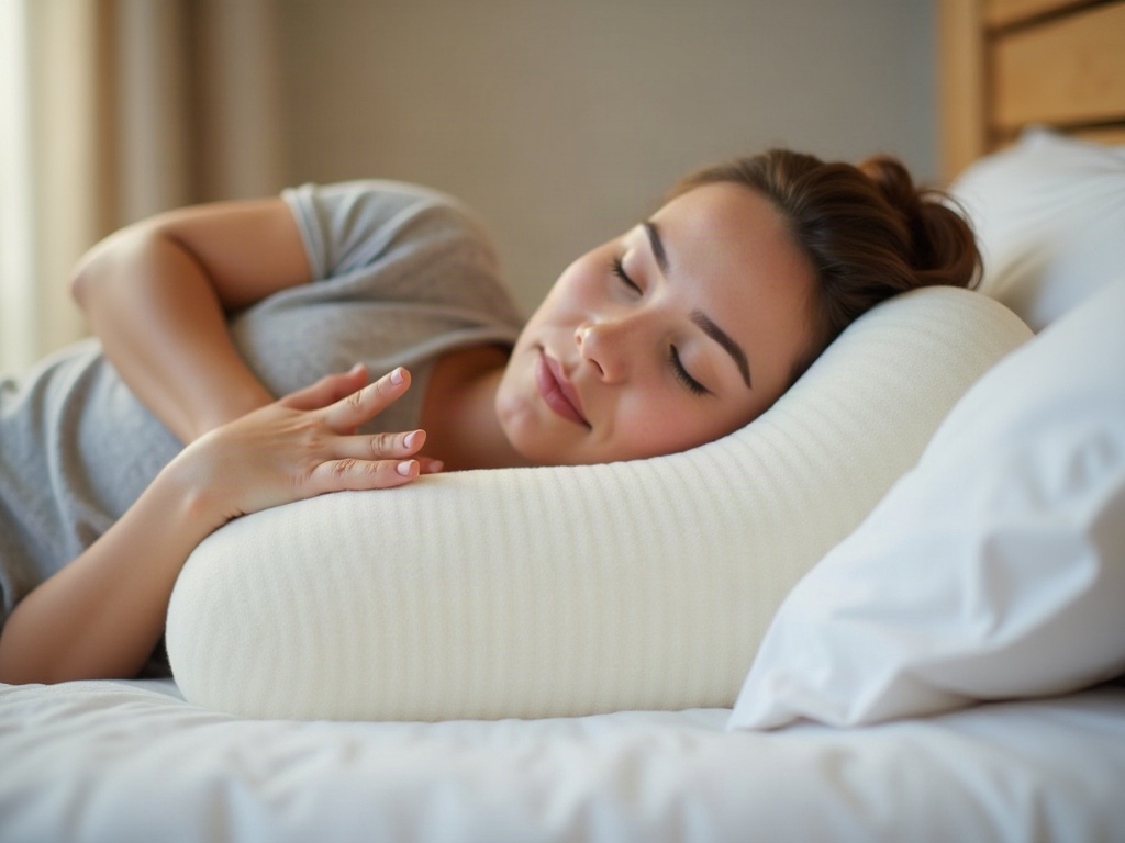 Personne dormant sur le côté avec un coussin entre les genoux