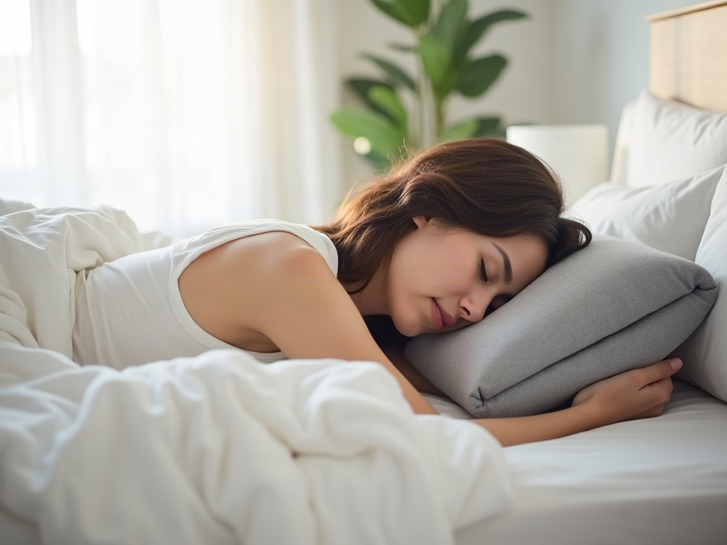 Personne dormant sur le côté avec une coussin mémoire soutenant son cou