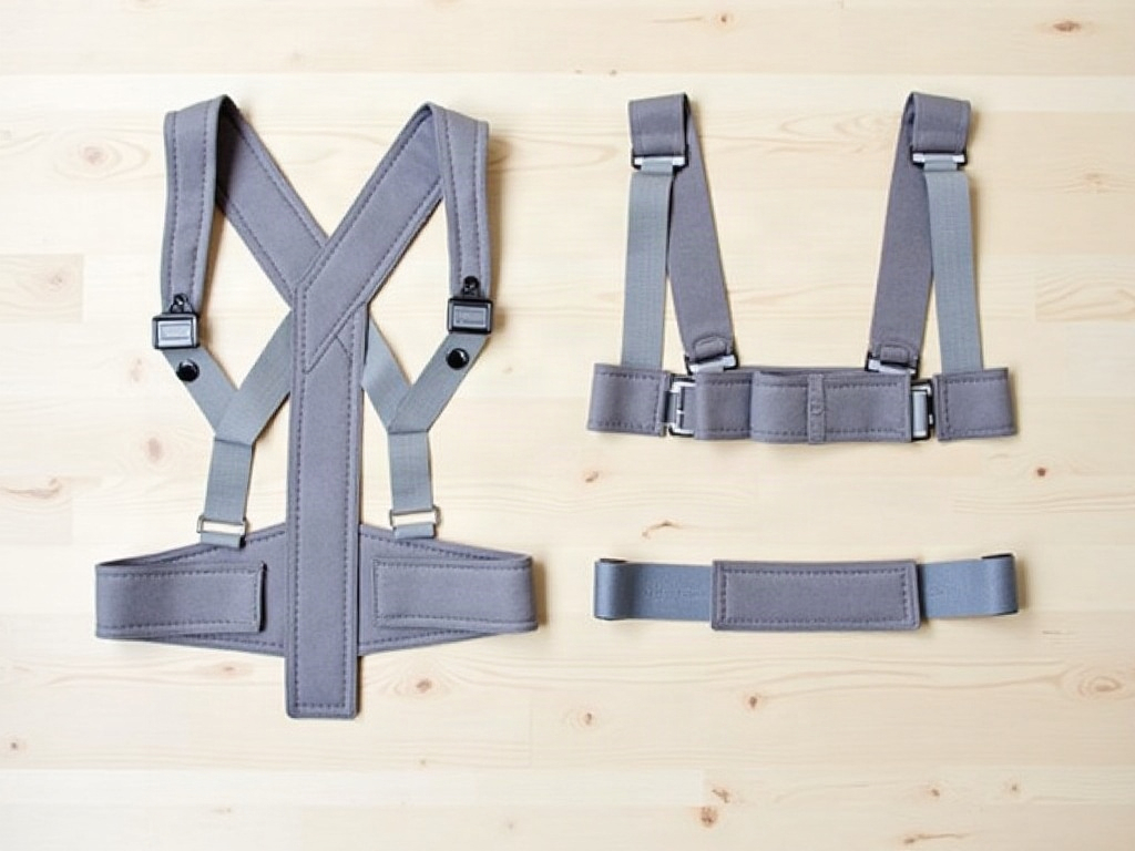Trois modèles de correcteurs de posture femme disposés à plat sur une surface en bois