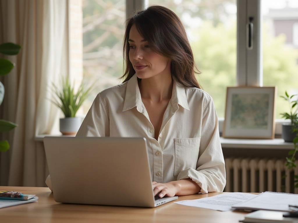 Personne portant un correcteur de posture discret sous une chemise au bureau à domicile