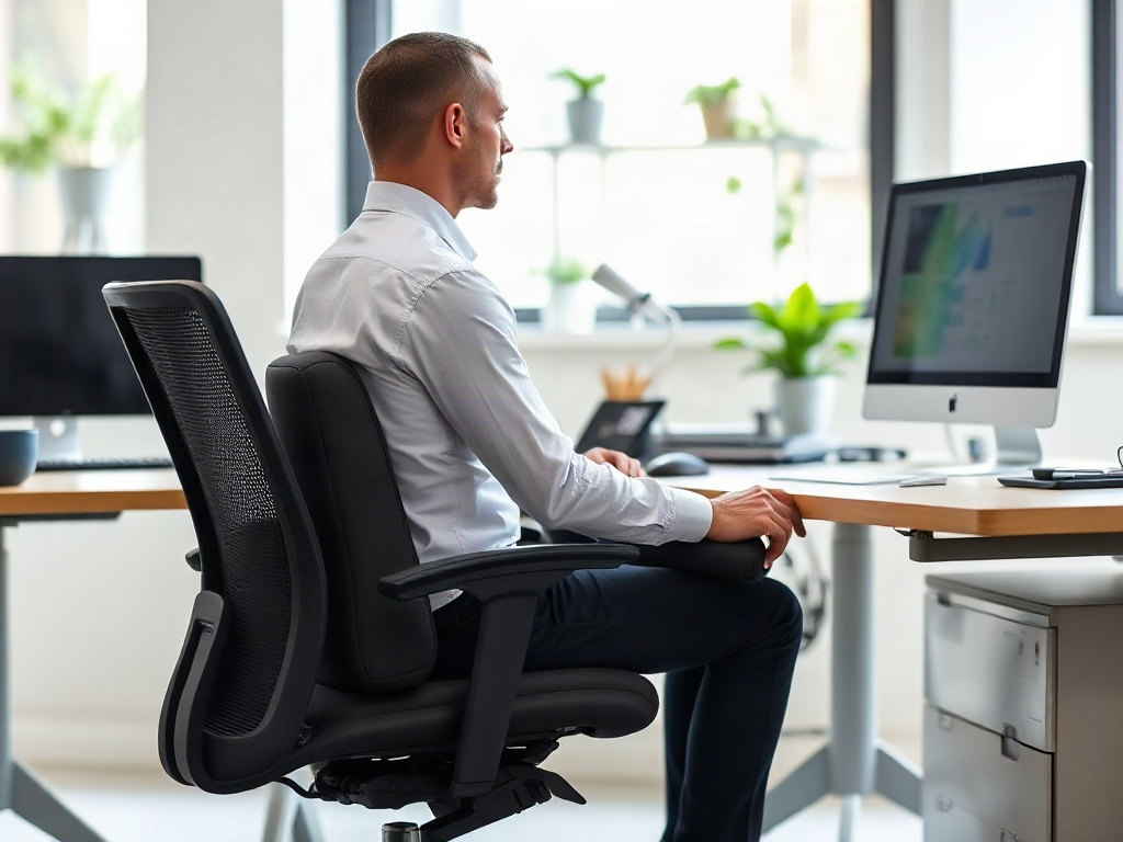 Posture correcte sur chaise de bureau avec coussin ergonomique