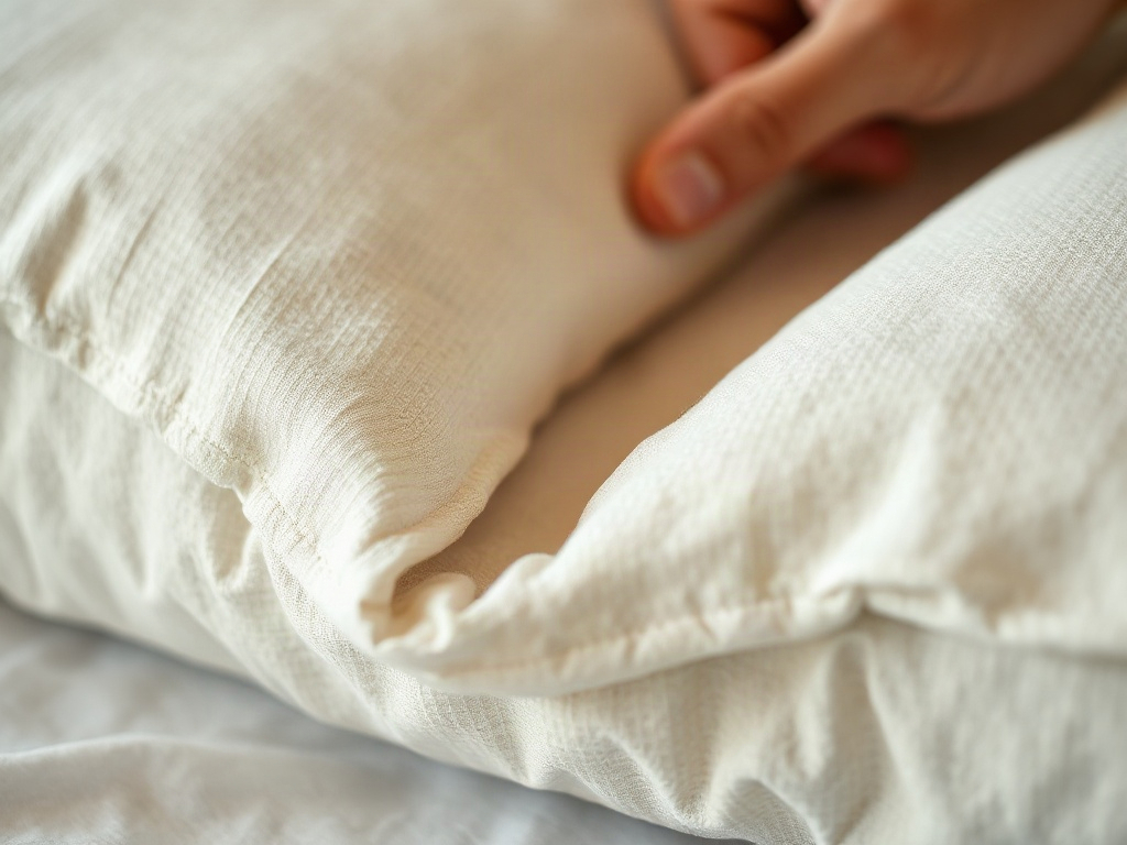 Détail de housse de coussin orthopédique montrant la texture et les perforations d'aération