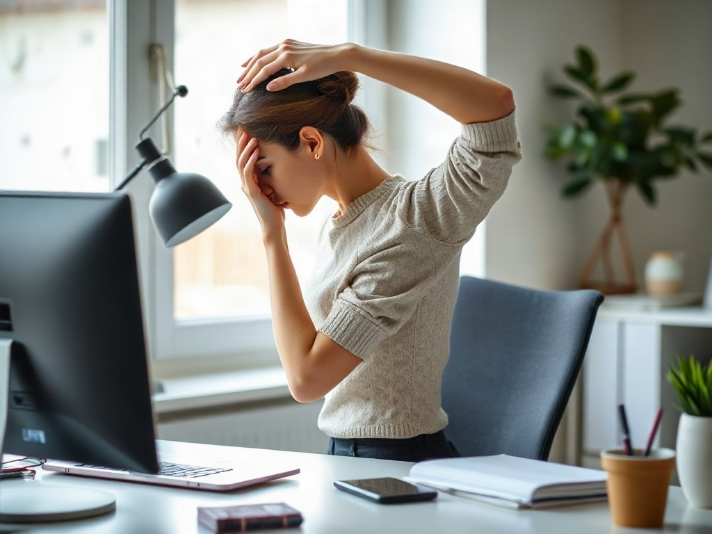 Femme au bureau faisant un exercice d'étirement doux pour détendre le dos