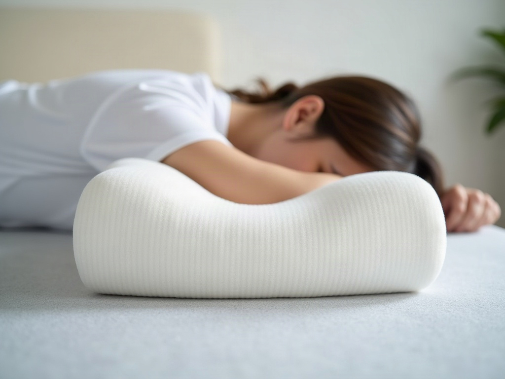 Oreiller fin en mousse à mémoire de forme placé sous les hanches d'une personne dormant sur le ventre