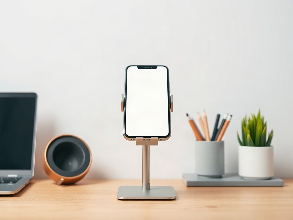 Téléphone positionné à hauteur des yeux avec un support ergonomique