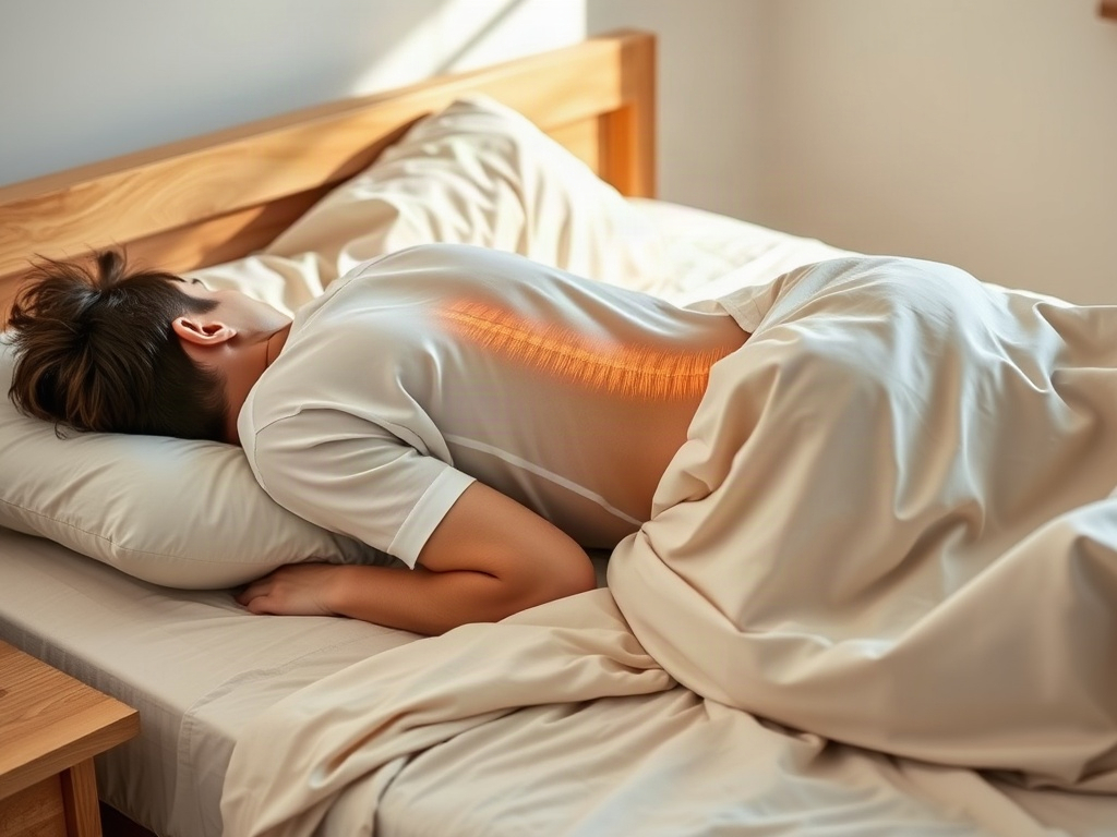 Position de sommeil sur le côté avec coussin entre les genoux pour un alignement spinal correct